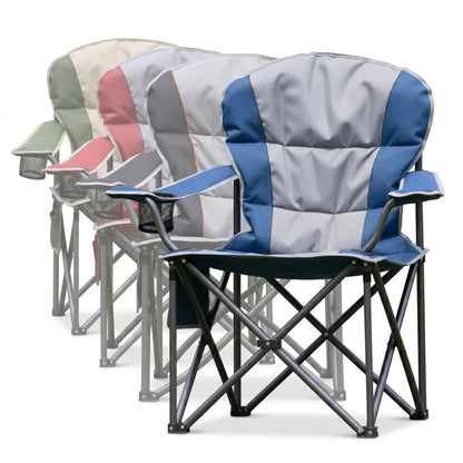 Heavy Duty Camping Folding Chair - 350 lbs Capacity Extra Large Outdoor Chair with Cooler Bag, Cup Holder & Storage Pockets