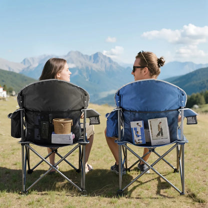 Heavy Duty Camping Folding Chair - 350 lbs Capacity Extra Large Outdoor Chair with Cooler Bag, Cup Holder & Storage Pockets