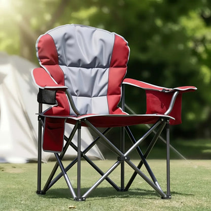 Heavy Duty Camping Folding Chair - 350 lbs Capacity Extra Large Outdoor Chair with Cooler Bag, Cup Holder & Storage Pockets