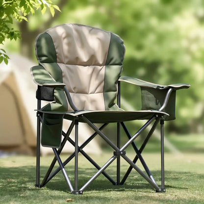 Heavy Duty Camping Folding Chair - 350 lbs Capacity Extra Large Outdoor Chair with Cooler Bag, Cup Holder & Storage Pockets