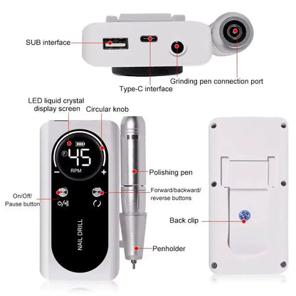 High-Performance Portable Nail Drill, 45000 RPM Professional E-File