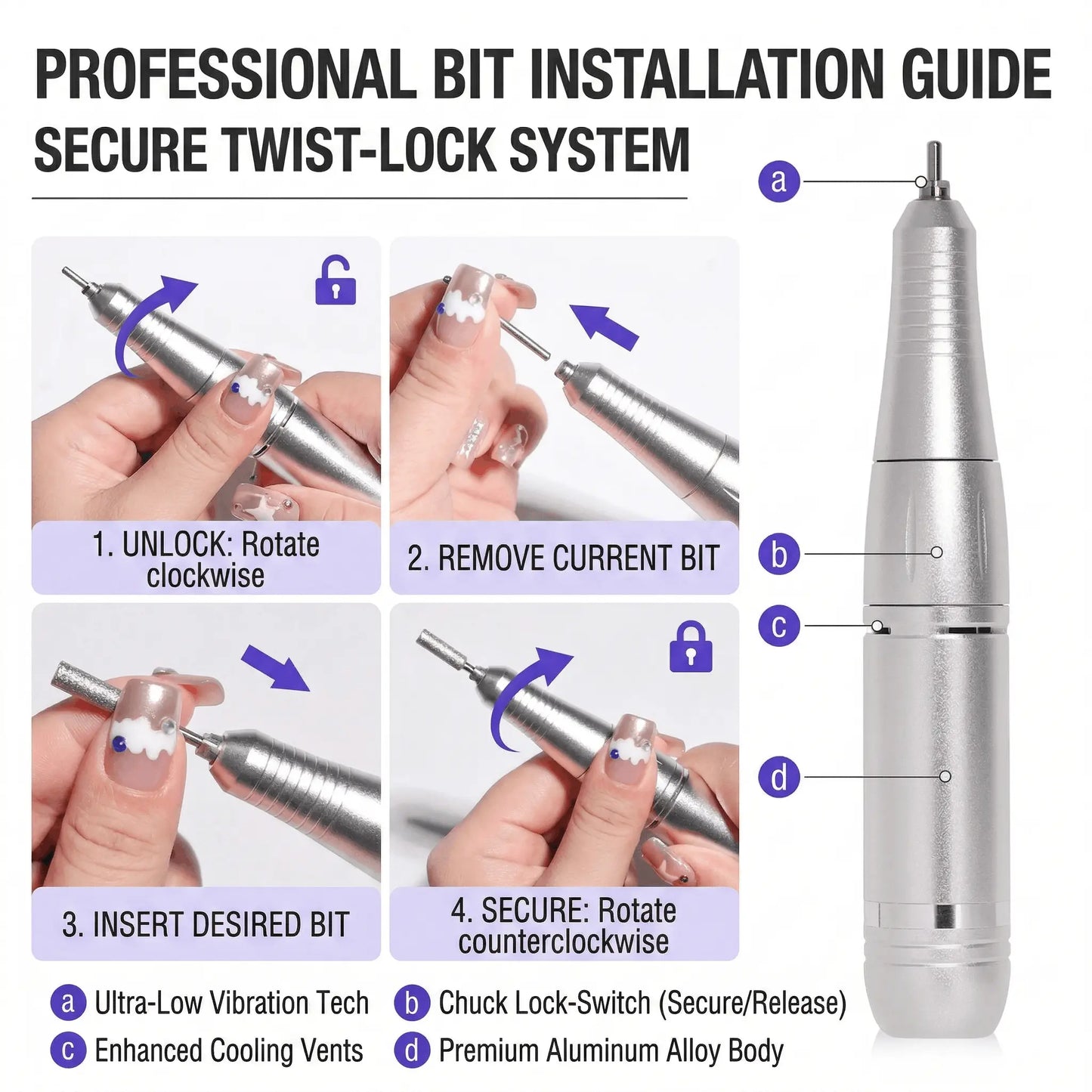 High-Performance Portable Nail Drill, 45000 RPM Professional E-File