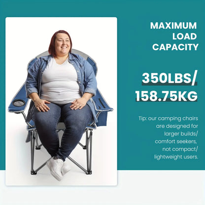 Heavy Duty Camping Folding Chair - 350 lbs Capacity Extra Large Outdoor Chair with Cooler Bag, Cup Holder & Storage Pockets