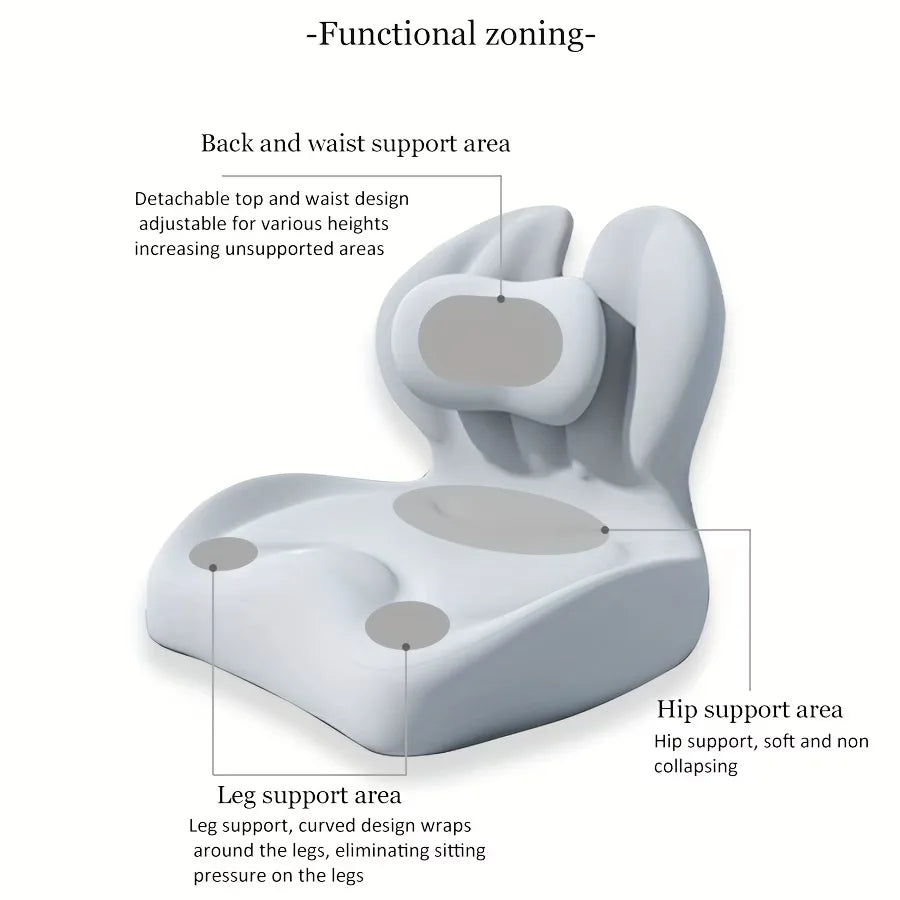 Integrated Memory Foam Seat Cushion – Adjustable Ergonomic Lumbar Support Pillow for Office Chair, Home, and Car
