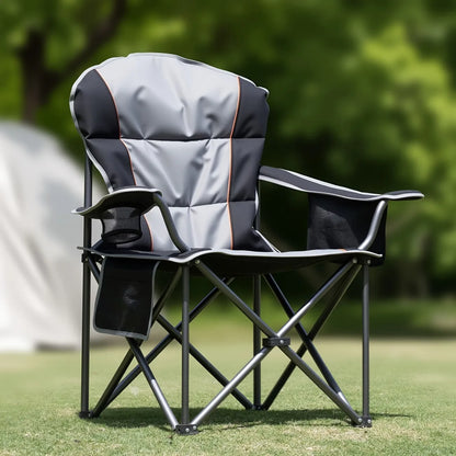 Heavy Duty Camping Folding Chair - 350 lbs Capacity Extra Large Outdoor Chair with Cooler Bag, Cup Holder & Storage Pockets